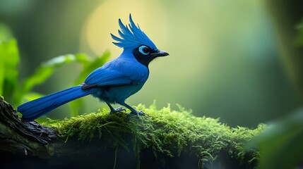 Azure Jay Bird Perched on a Branch in Nature, Photo Realistic, Wallpaper, Cover and Screen for Smartphone, PC, Laptop, 9:16 and 16:9 Format