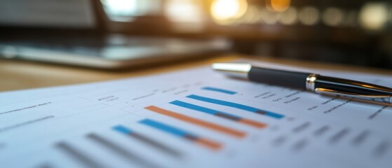 Closeup of a Pen on Financial Charts Showcasing Business Performance and Growth Trends