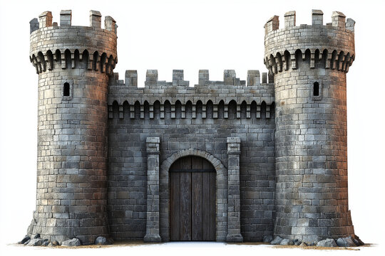 Ancient medieval castle fortress isolated on the white background. Front view. - Powered by Adobe