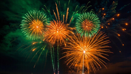 Vibrant 2025 New Year Fireworks Celebration In Night Sky With Bright Explosions, New Year Celebration