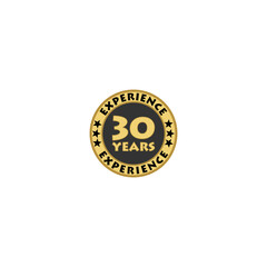 30 years experience gold label isolated on white background