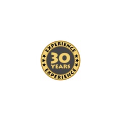 30 years experience gold label isolated on white background