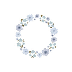 Beautiful floral wreath, frame with cute abstract tiny flowers, sipmle blossom for baby textile, kids print, card design