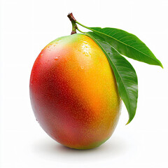 Fresh mango with vibrant colors and smooth surface, showcasing its juicy appeal against white background. This tropical fruit is perfect for healthy snacks or smoothies