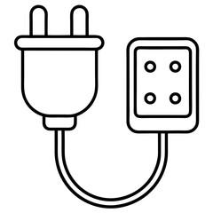 Electrical socket with plug and board inserted line art vector