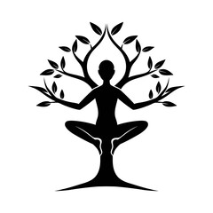 silhouette of yoga person in lotus position