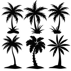 A Collection 6 palm tree silhouette vector illustration