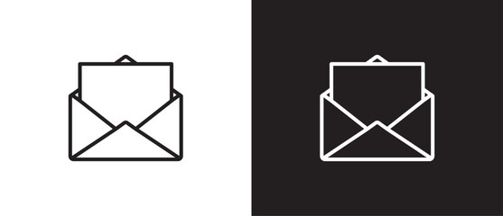 Line icon of Opened envelope with a document. Letter in envelope. The message has been opened. Envelope vector illustration isolated on black and white background. Mail notification icon. Eps10 