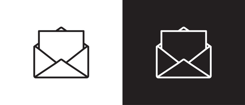 Line icon of Opened envelope with a document. Letter in envelope. The message has been opened. Envelope vector illustration isolated on black and white background. Mail notification icon. Eps10 