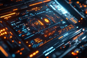 Obraz premium A cutting-edge virtual graphic user interface featuring components of a heads-up display.