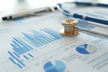 A doctor analyzing a financial graph, showcasing virtual data and growth trends in the healthcare and medical insurance sectors.