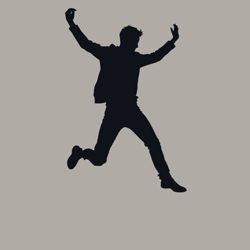 recommend clip art: A silhouette of a man jumping or dancing with his arms raised 