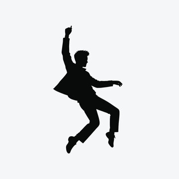 recommend clip art: A silhouette of a man jumping or dancing with his arms raised 