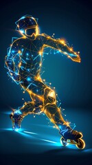 digital Roller skating in low poly wireframe design, sports technology, motion tracking, and the future of smart sporting equipment in urban mobility.
