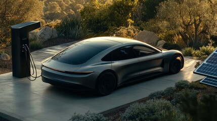 Futuristic Electric Vehicle Charging in Idyllic Nature Scene