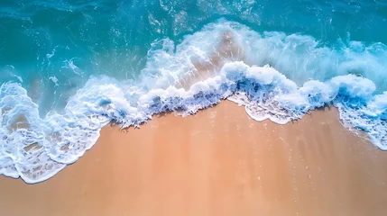Gardinen Aerial view of beautiful tropical beach and sea with sand and wave © Bilal