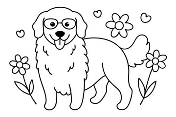 Happy Golden Retriever Dog with Glasses in Playful Vector Illustration Style
