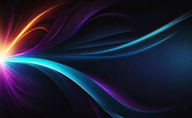 Obraz premium Abstract colorful wavy lines on black background with light effect