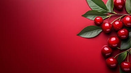 Fresh, Ripe Cherries on a Vibrant Red Background A Culinary Delight in Top-Down View