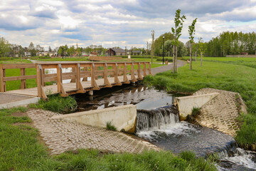 Gołotczyzna, a newly revitalized park in the Masovian Voivodeship with alleys and bridges, Poland,