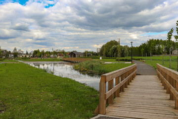 Gołotczyzna, a newly revitalized park in the Masovian Voivodeship with alleys and bridges, Poland,