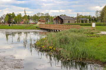 Gołotczyzna, a newly revitalized park in the Masovian Voivodeship with alleys and bridges, Poland,