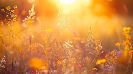 beautiful meadow at sunset. Nature composition