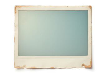 Vintage photo frame with frosted blue background, distressed edges, copy space