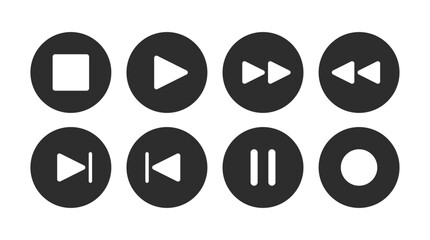Media player button icons set. Pause, rewind, fast forward icon. Ui elements. Music player buttons. Video controls. Play