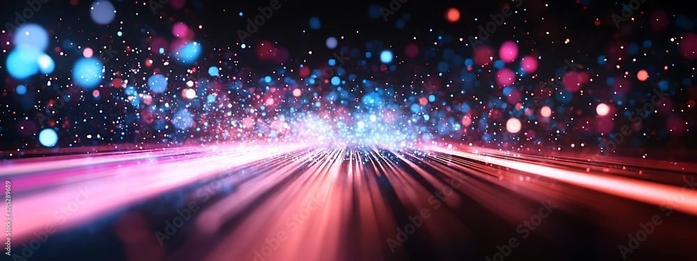 Poster abstract background with glowing bokeh and lines, radiating out from the center.