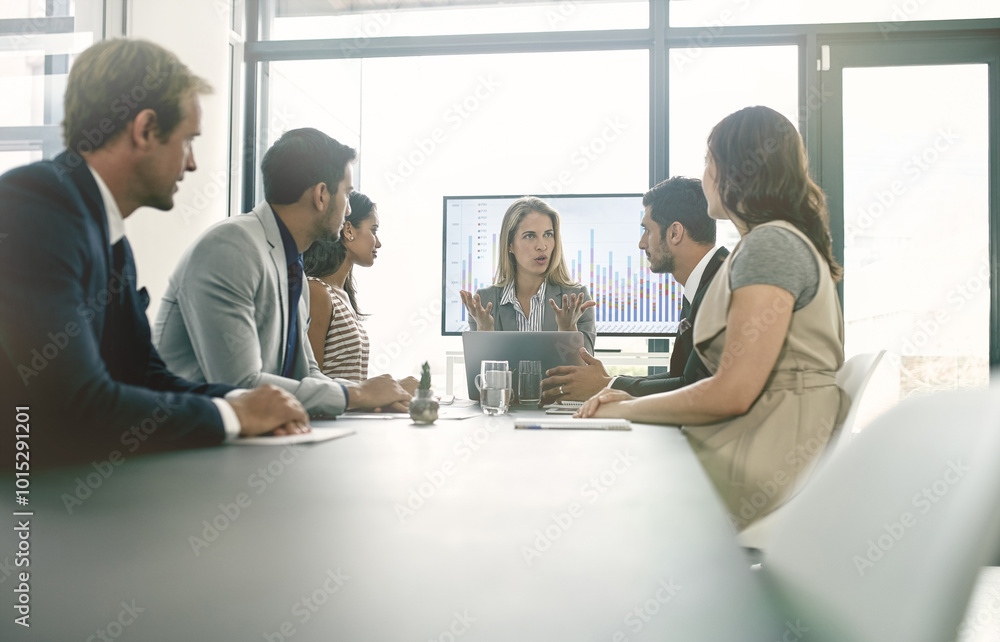 Canvas Prints Meeting, brainstorming and business people in office with graphic and confidence, collaboration and support. Discussion, diversity and team of corporate accountants with finance, planning and group