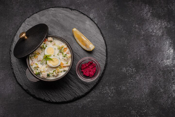 Okroshka on kefir with quail eggs