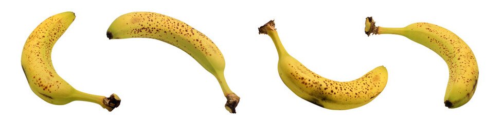 Yellow banana isolated on transparent background. Fruit set