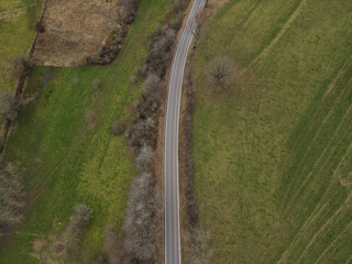 Fototapeta premium View from above of a road in the landscape in spring