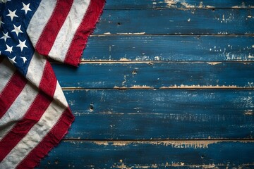 Old american flag on weathered wooden background