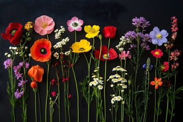 Colorful floral arrangement on dark background