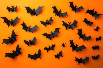 Fototapeta premium Paper bats on orange background 