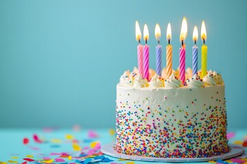 Birthday cake with candles and sprinkles 