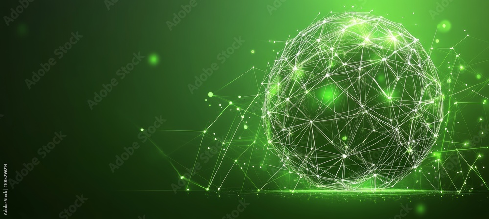 Poster green global network, futuristic technology background, plexus structure, 3d rendering