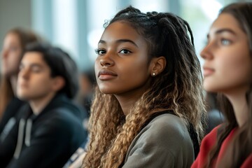 Obraz premium Young woman in a classroom listening attentively