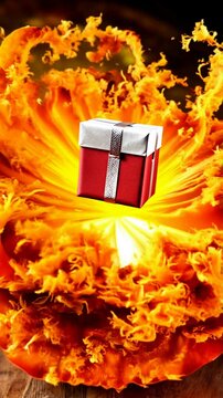 Cadeau sortant d'une citrouille qui explose.