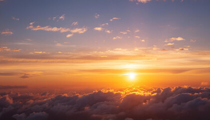 Sun Setting Over Clouds in Sky and Copy Space