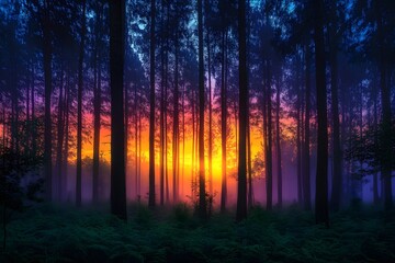 Fototapeta premium Mystical forest at sunset