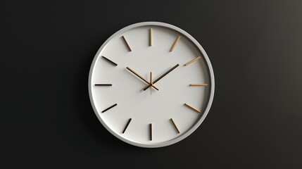 Modern elegant white analog clock or watch on the black wooden wall