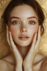 Naklejka premium Portrait of a young woman with glowing skin