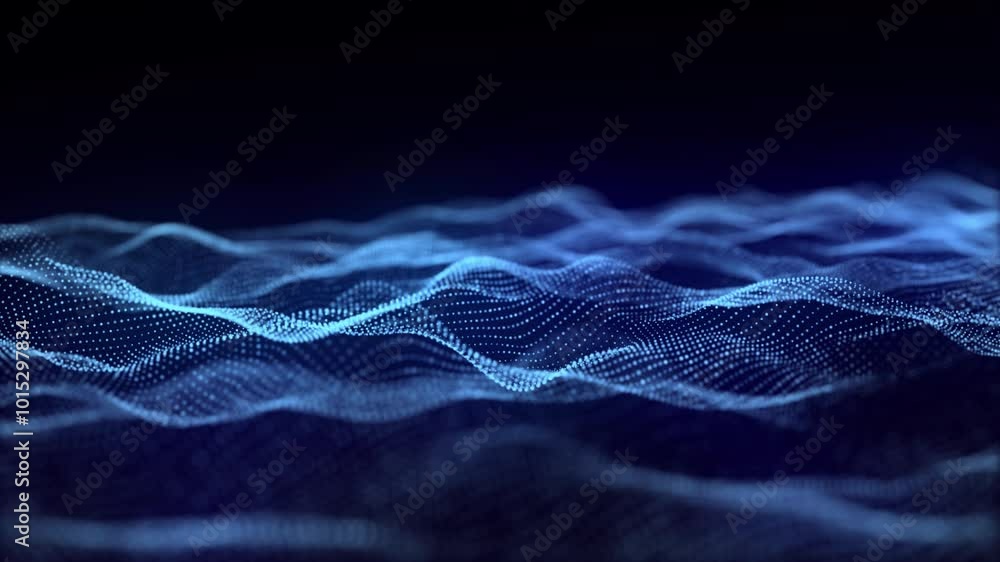 Poster dynamic blue wave of particles and lines. abstract futuristic background. big data visualization. 3d