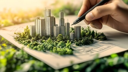 Urban planner implementing sustainable strategies for ecofriendly city development. Concept Sustainable Development, City Planning, Ecofriendly Strategies, Urban Design, Environmental Conservation