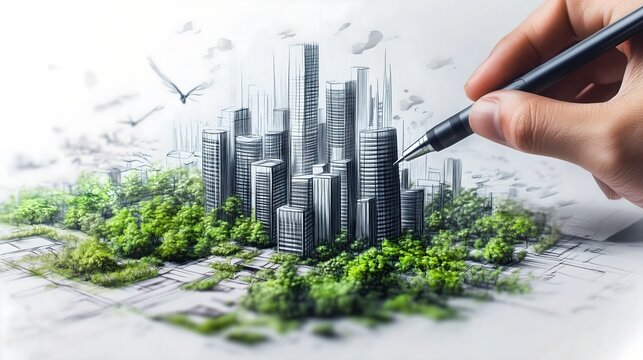 Urban planner implementing sustainable strategies for ecofriendly city development. Concept Sustainable Development, City Planning, Ecofriendly Strategies, Urban Design, Environmental Conservation