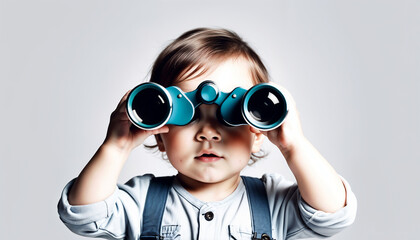 baby infant with binoculars searching something