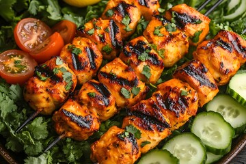 Grilled chicken skewers with vegetables 